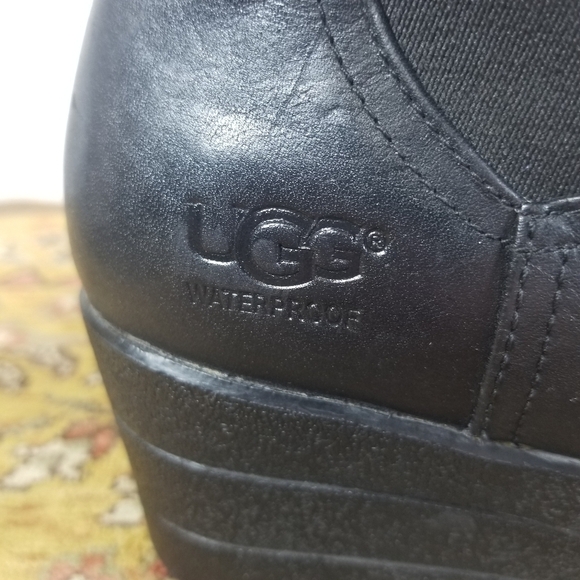 UGG Dupre waterproof black leather wedge chelsea ankle boots - Picture 10 of 14
